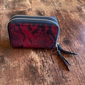 ALLSAINTS Nantes Leather Cardholder Red Snakeskin Leather